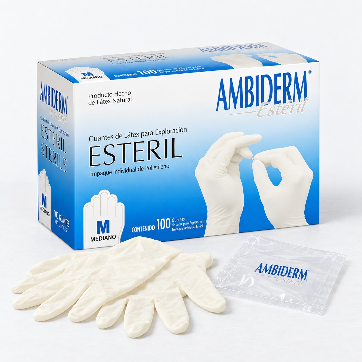 Guante de látex estéril mediano, bajo en polvo
