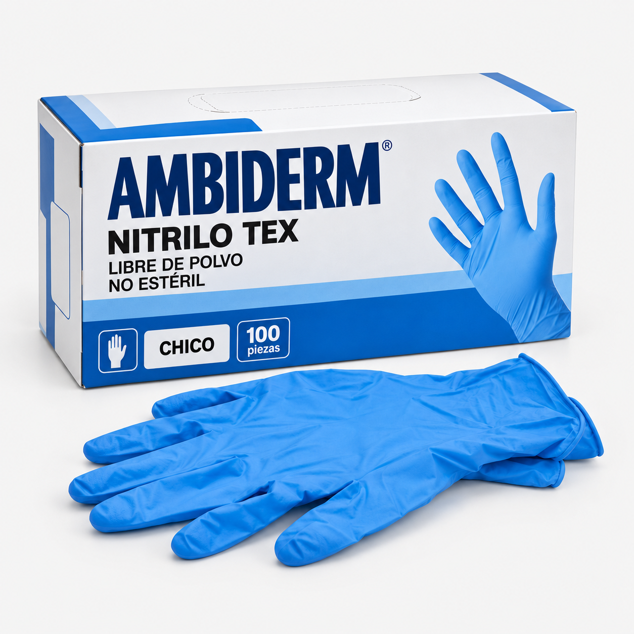 Guante Ambiderm nitrilo tex libre de polvo no estéril azul chico