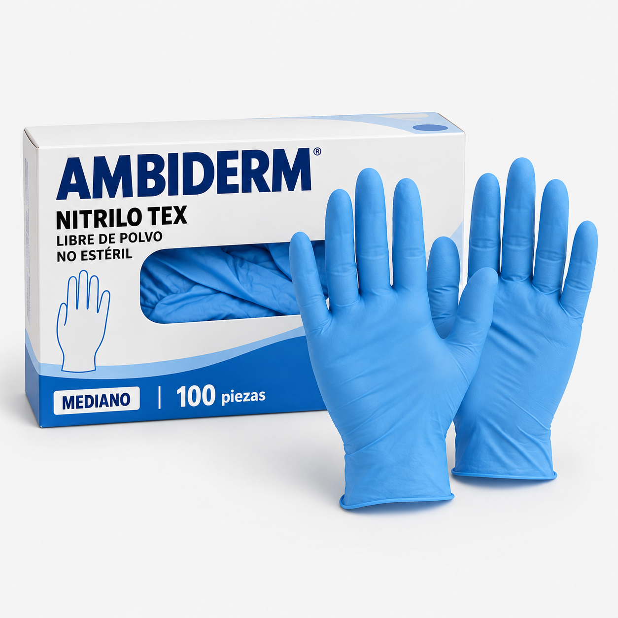 Guante Ambiderm nitrilo tex libre de polvo no estéril azul mediano